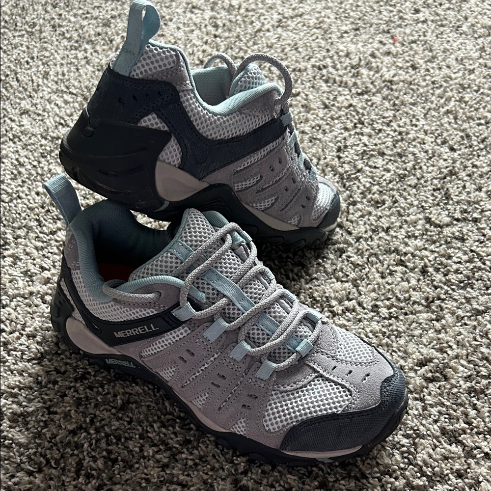 Merrell womens hiking shoes. Gray and light turquoise color. Like new condition.
